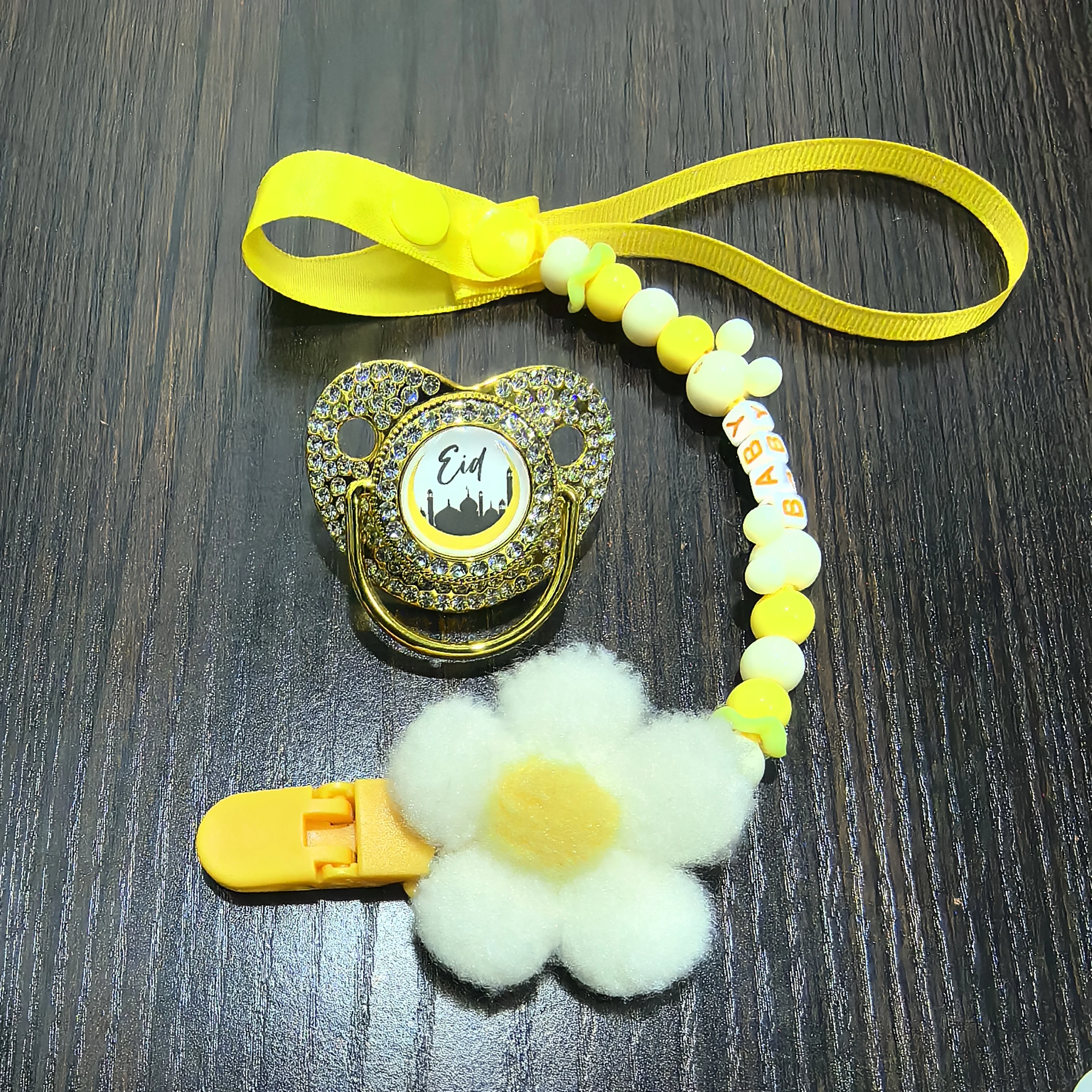 

Eid Gift for Baby Girl Pink Pacifier Chain Set Silicone Teething Toys Ribbon Strap with Star Charm Muslim Holiday Souvenir