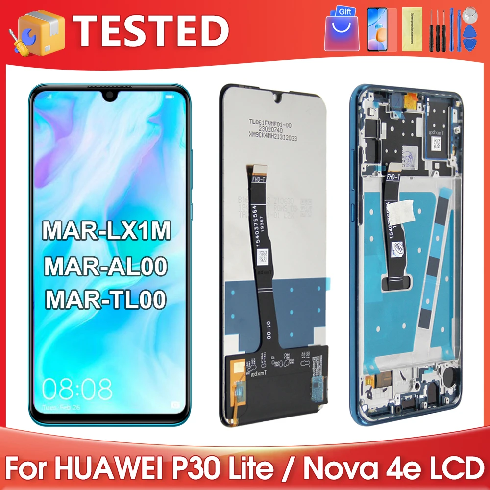 6.15\'\'For HUAWEI P30 Lite For Nova 4E MAR-LX1 AL00 LX2 LX3 LX1A LCD Display Touch Screen Digitizer Assembly Replacement