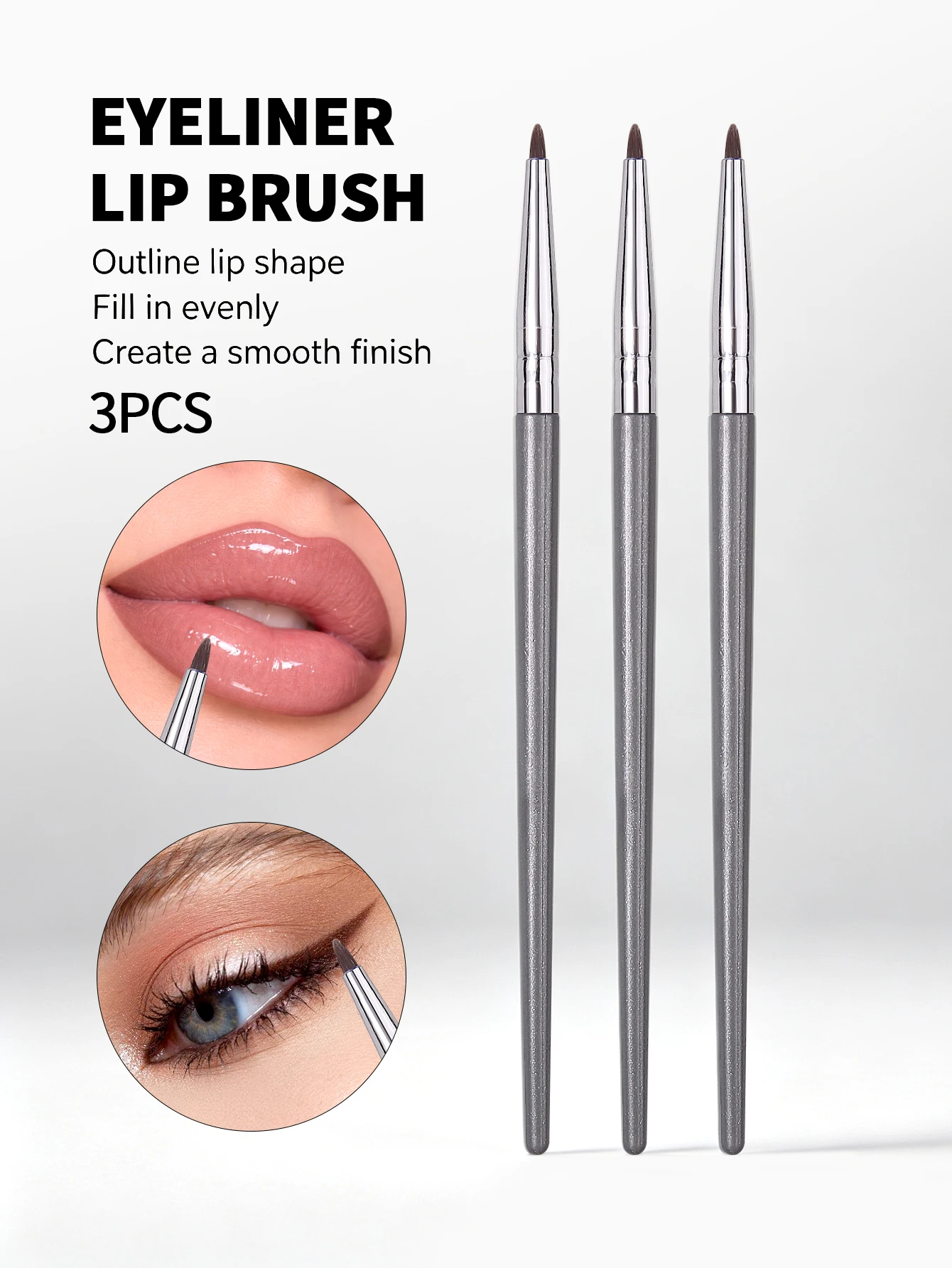 Fine Point Lip & Eyeliner Brush Set, Precision Detail Cosmetic Brushes for Lipstick Lip Gloss Gel Eyeliner Beauty Makeup Tools