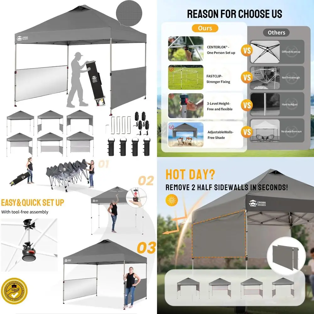 

Палатка с навесом быстрого приготовления 10x10 с тканью 150D с серебряным покрытием, 2 половины боковых стен, 4 веревка, 8 кольев для мероприятий на открытом воздухе