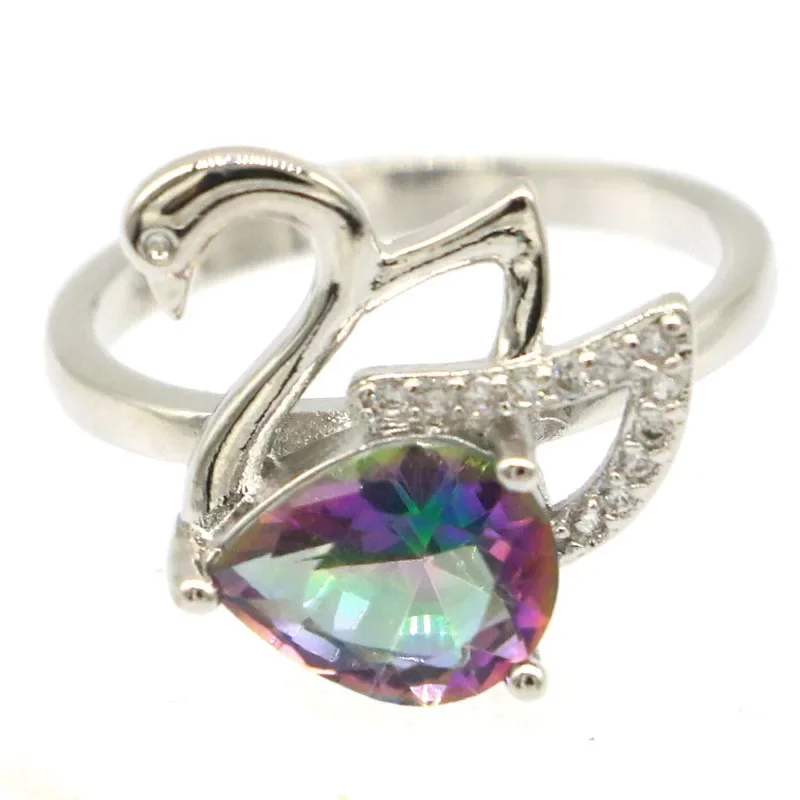 

3g 925 SOLID STERLING SILVER Rings Swan Shape Violet Topaz Mystic Topaz Violet Tanzanite Emerald Red Ruby CZ Many Sizes 5.5-10