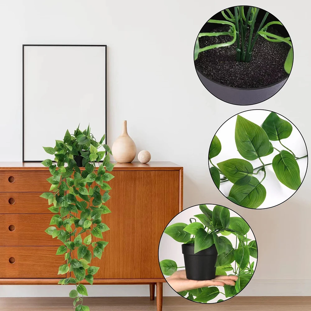 6 Stück/Set Künstliche Pflanzen zur Wandmontage, künstliche Topfpflanzen, Eukalyptus-Mandala-Ranken, Zimmerpflanzen, Bonsai-Imitation, Heimdekoration – Detail 14