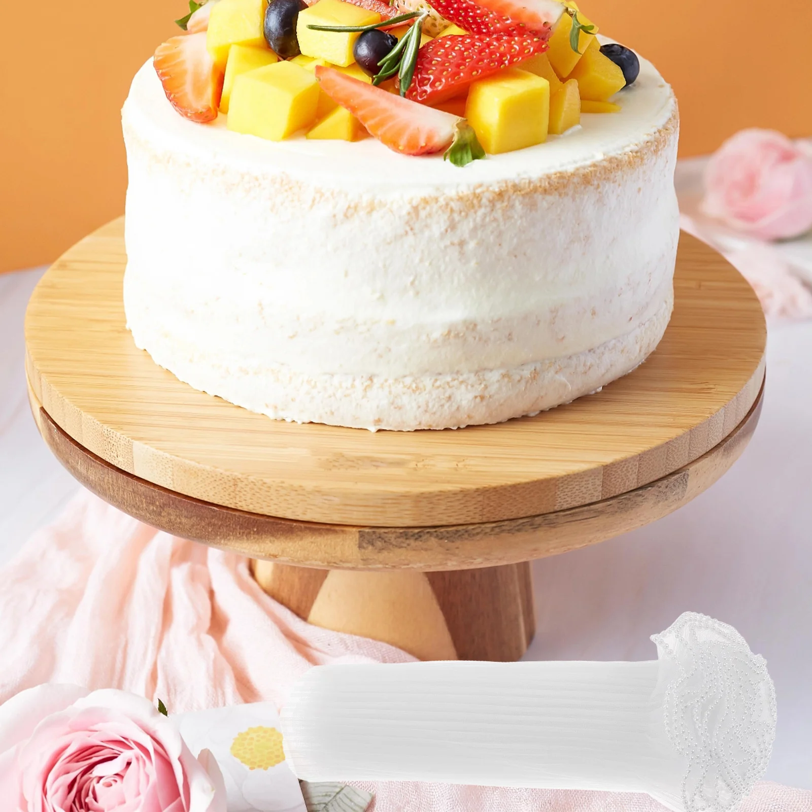 

4pcs 27Cm X 36Cm Flower Wrapping Mesh Paper Faux Pearl Beaded Edge Bouquet Packaging For Wedding Valentine Birthday Cake Decor