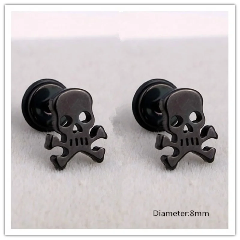 1 Pair Personality Skull Head Earrings Titanium Steel Rock Hiphop Style Ear Men/Women Pierced Stud Earrings  Fashoin Jewelry