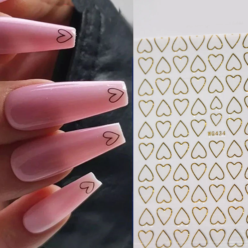 1pc Nail Art 3D Stickers Decals Hearts Gold Manicure Nails Design Adhesive Sticker Wraps Tip Decoration