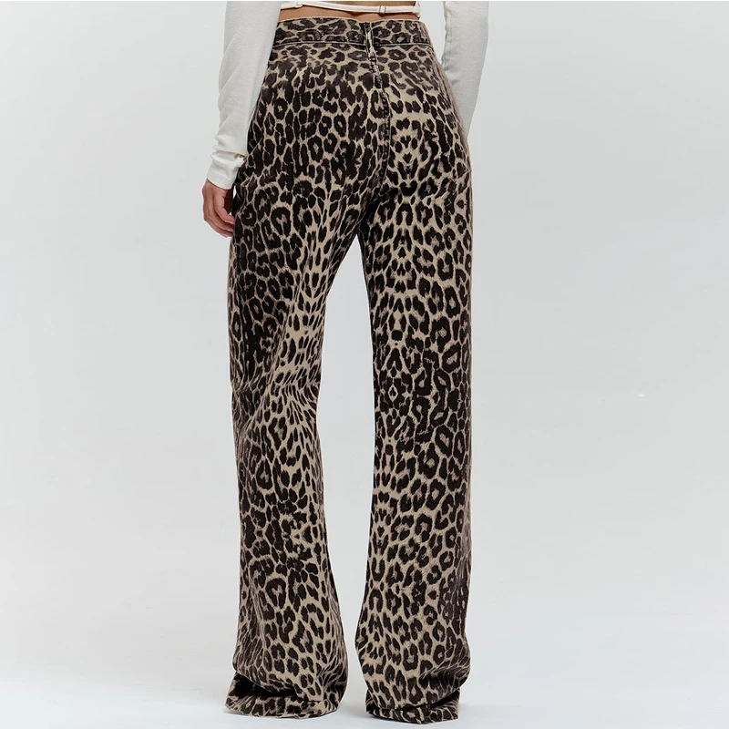 DGLUKE New In Leopard Jeans Woman High Waist Straight Cottonn Denim Pants Y2K Vintage Trousers Streetwear Women