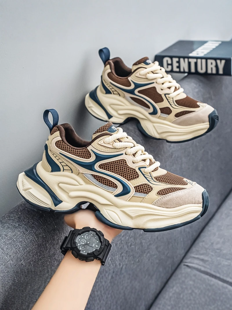 Men's Running Shoes Soft Bottom Casual Sports Sneakers Retro Thick Bottom Heightening Trendy Dad Shoes Breathable Mesh Upgrad...