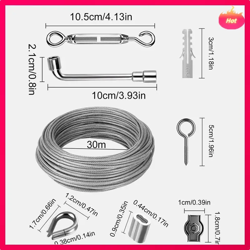 30M Φ 3 mm staaldraadset 304 roestvrijstalen spandraad met oogspanset, spanschroef