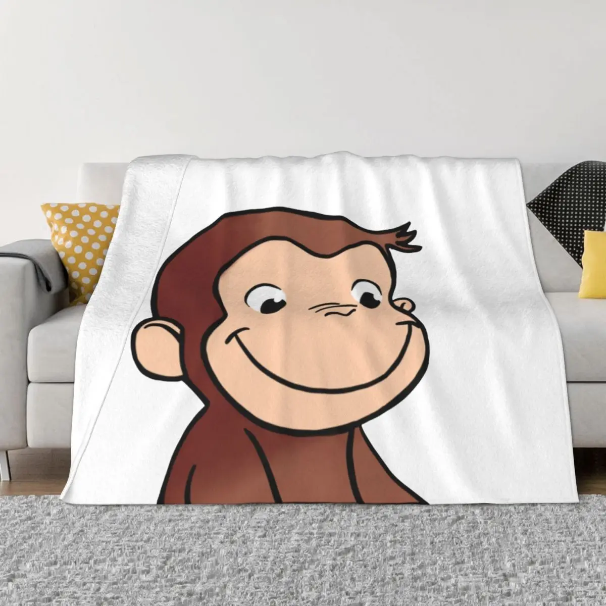 

Curious George Cute Funny Blanket Flannel Textile Decor Brown Monkey Super Soft Throw Blanket for Sofa Travel Plush Thin Quilt