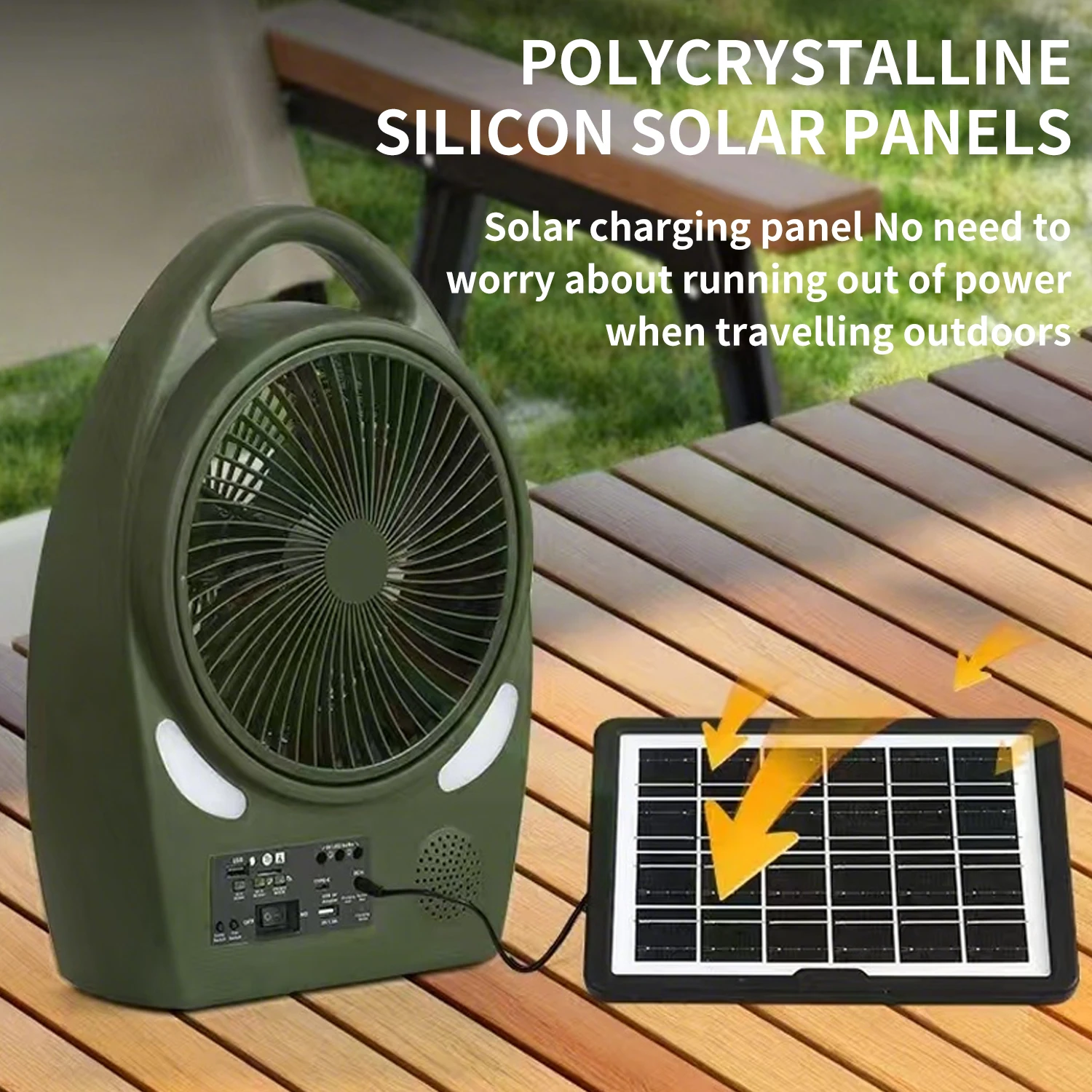

Multifunctional Outdoor Camping Fan Light Rechargeable solar Fan with 3-speed Night Light and Power Bank Portable Fan