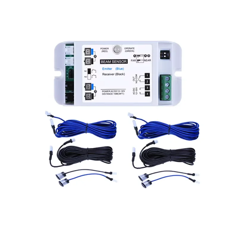 شعاع كاشف مستشعر كهروضوئي مزدوج الشعاع الأبيض مسافة 10 متر/30 قدم للباب التلقائي