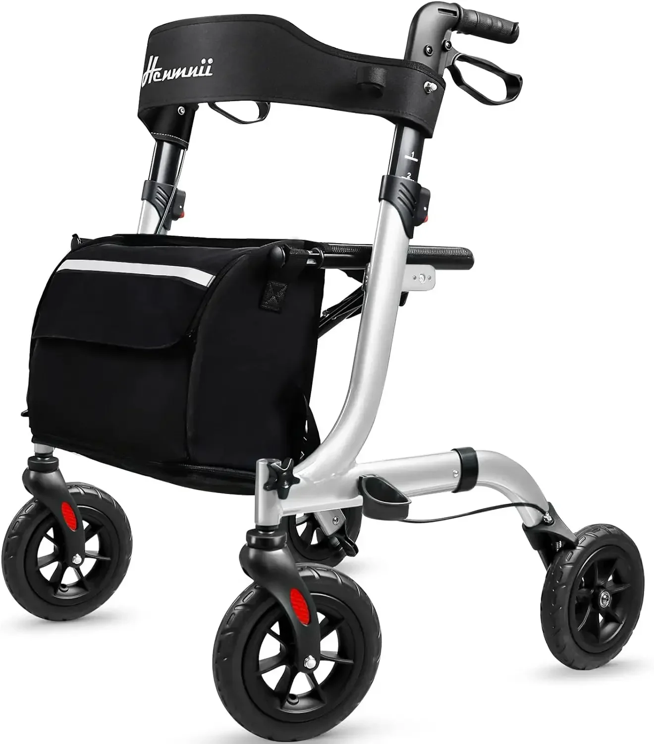 

Henmnii Rollator Walker for Seniors, Lightweight Foldable All Terrain Rolling Walker with seat, Aluminum Walkers with 8 inch Rub