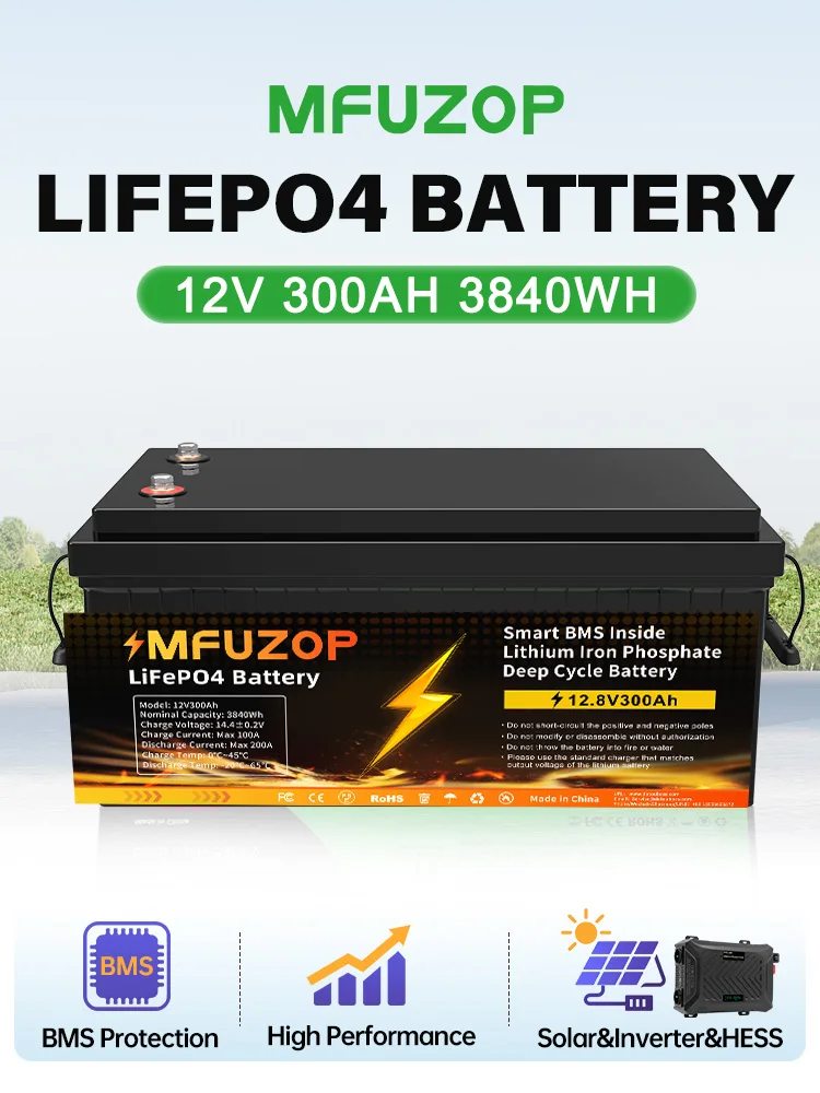 Datouboss LiFePO4 Deep Cycle Batterij met ingebouwde BMS 300Ah 12V, Hoge Prestaties voor Solar, Inverter, HESS, 3840Wh - afbeelding 2