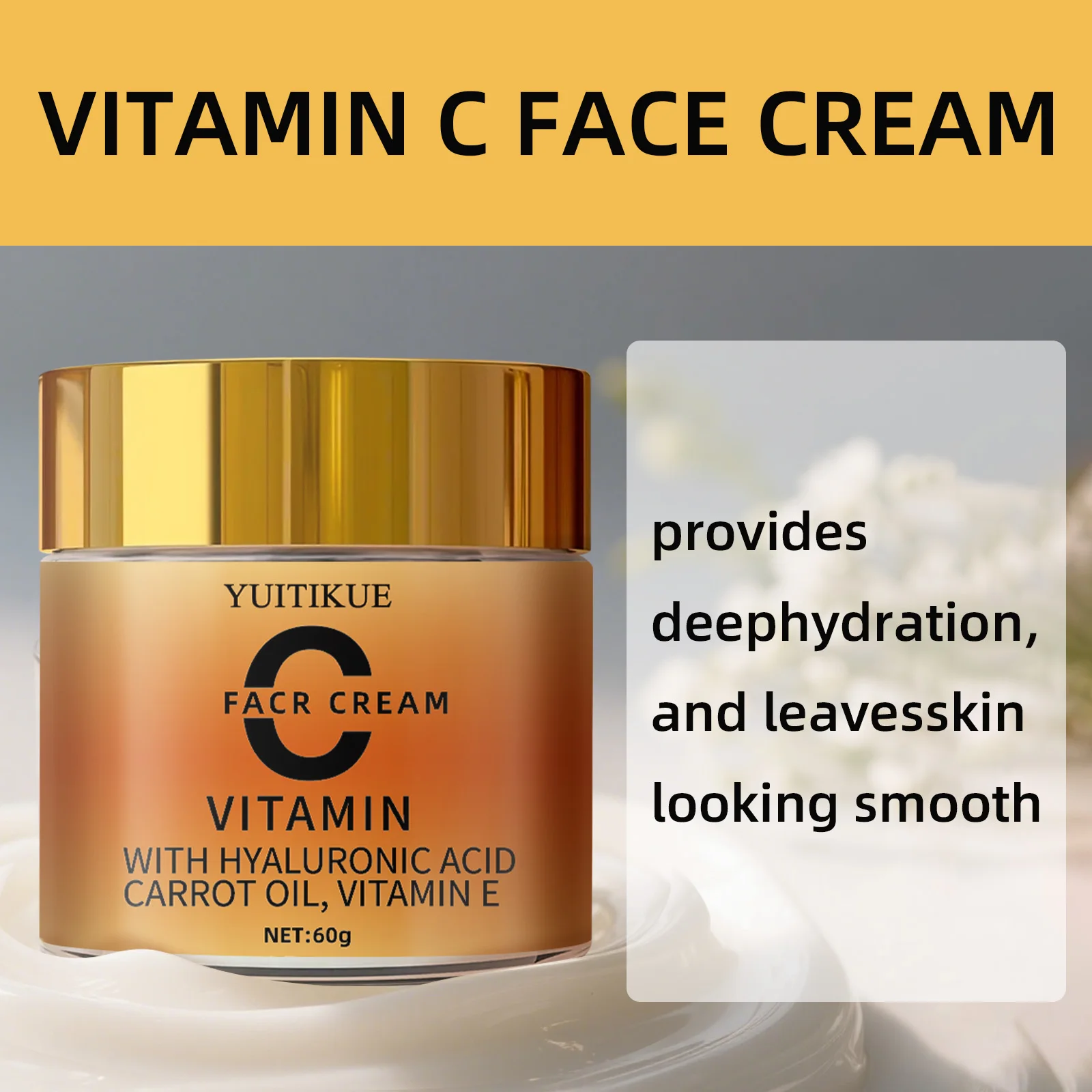 كريم الوجه YUITIKUE 60 جرام - فيتامين C، حمض الهيالورونيك وزيت الجزر، الترطيب العميق، ينعم ويضيء البشرة #4