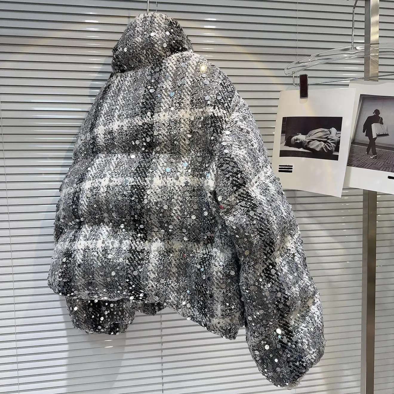 2025Winter nieuwe collectie pailletten tweed warme jas witte eend donsjack dames