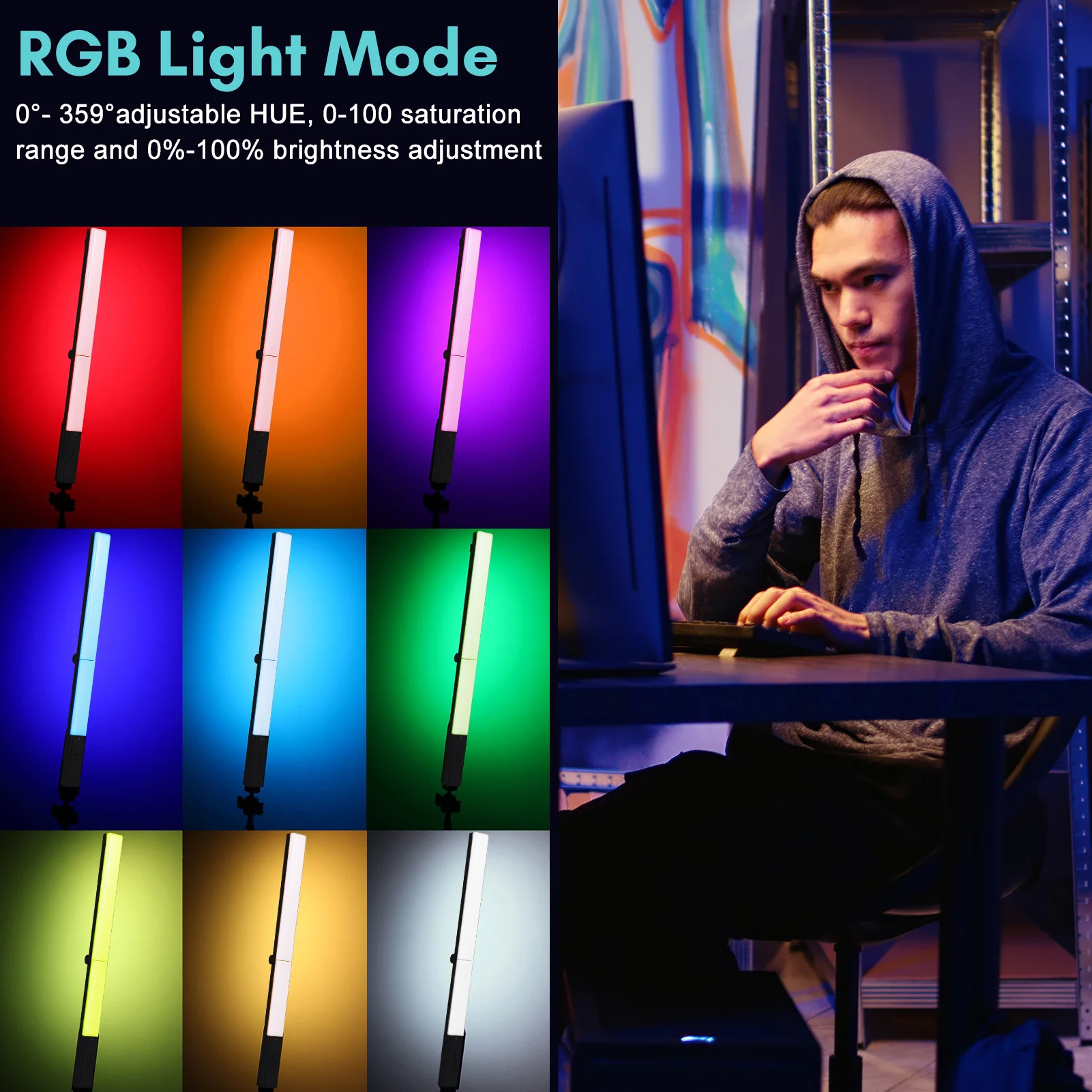 20W RGB Led Tube Lights Foldable Light Stick Handle LED Light 3200K-5500K Color Temperature Dimmable 114 Beads 9 Lighting