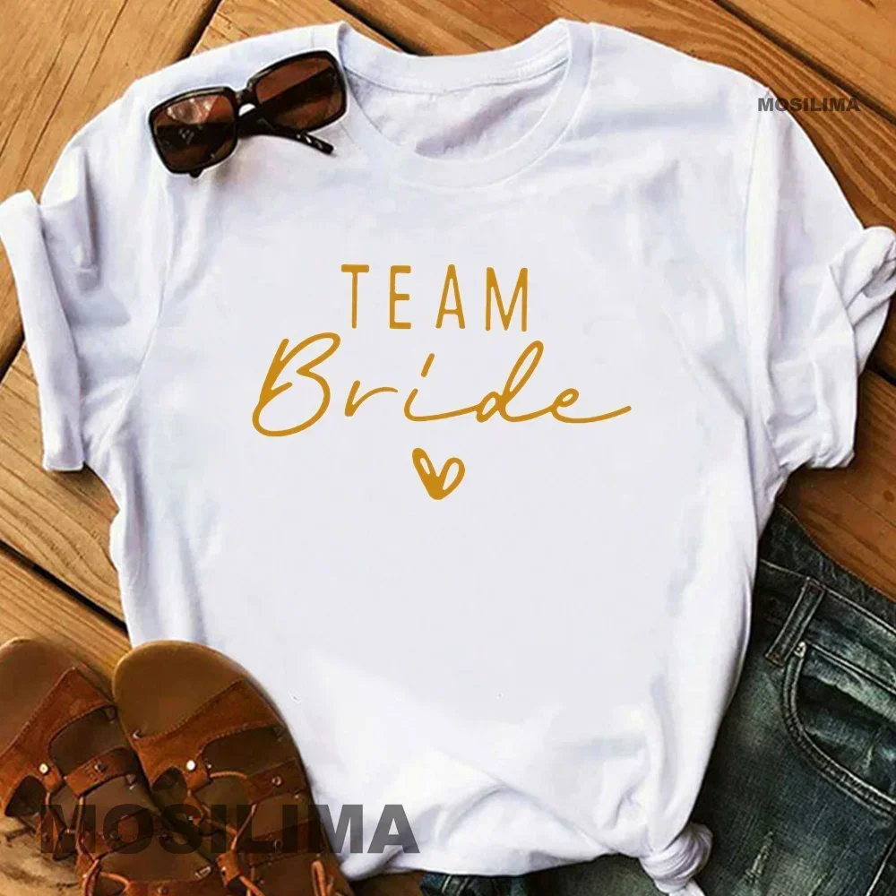 Femmes coton T-Shirt équipe mariée enterrement de vie de jeune fille douche poule fête demoiselle d'honneur impression T-Shirt 2024 filles mariage femmes hauts