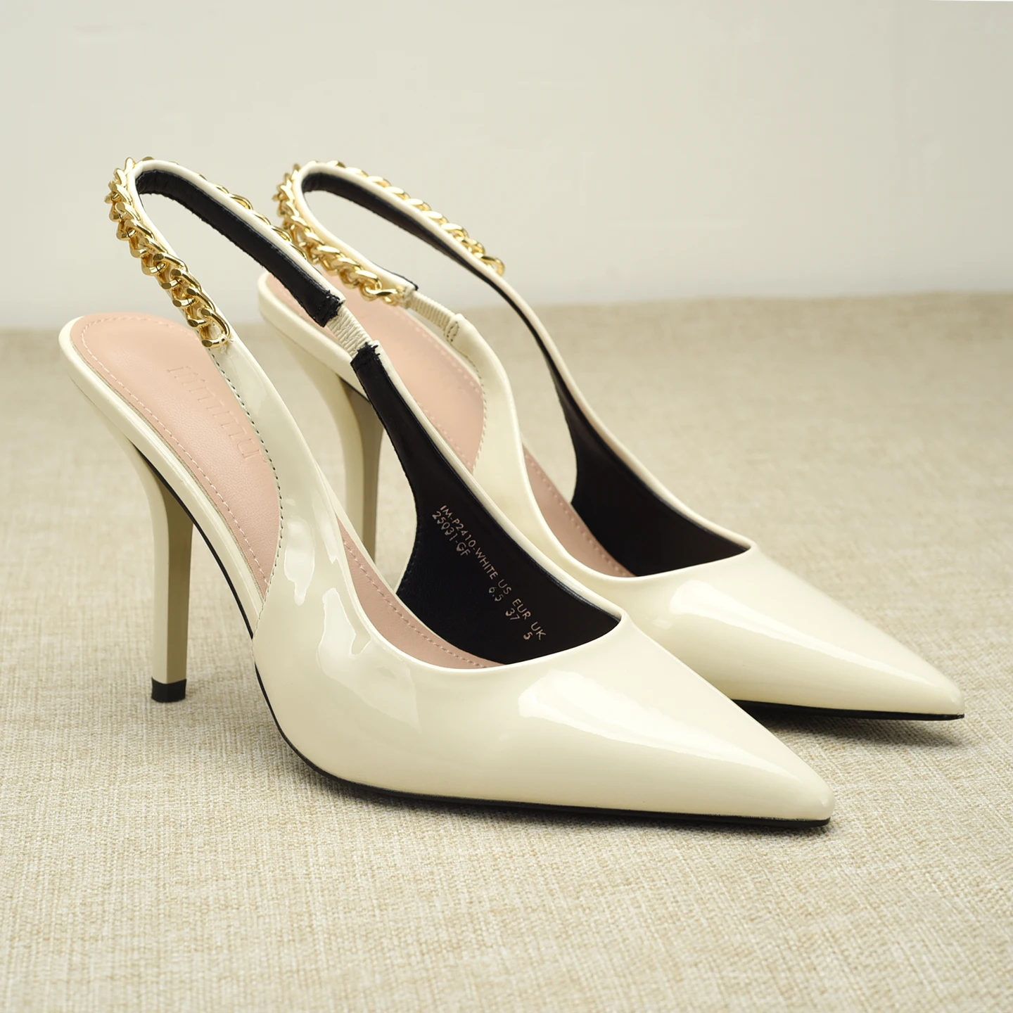 Metallic Patent Leather High Heels Summer Shine Pointed Toe Thin Heel Sandals Buckle Back Strap Fashionable All-Match Single ...