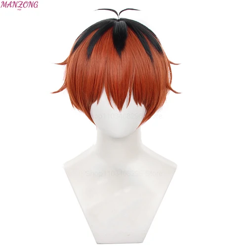 Imagen 2 del producto Parte superior del cuero cabelludo Stark Peluca de Cosplay de Anime, pelucas sintéticas resistentes al calor, negro, naranja, marrón, 30cm