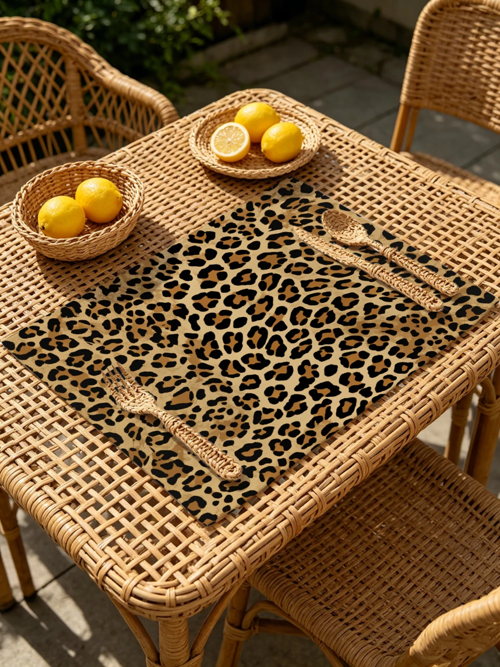 Printed Placemats for Dining Table Kitchen Holiday Parties Leopard Print Pattern On Mat