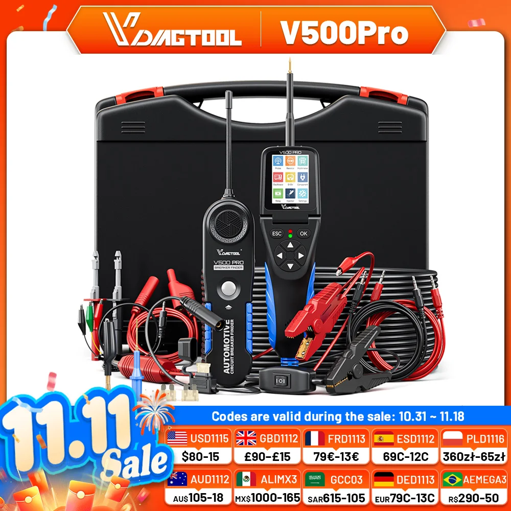 VDIAGTOOL V500PRO Power Scan Circuit Tester Electrical Probe Diagnostic Power 12V/24V Fuel Injector Test Power Battery Relay Tes