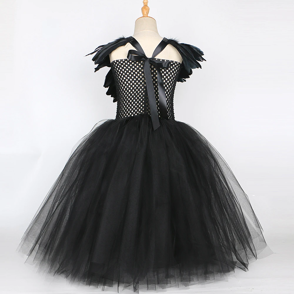 Costumi maleficenti di Halloween per ragazze bambini diavolo strega abito lungo Tutu con ali di piume di corno bambino Evil Queen vestito Cosplay