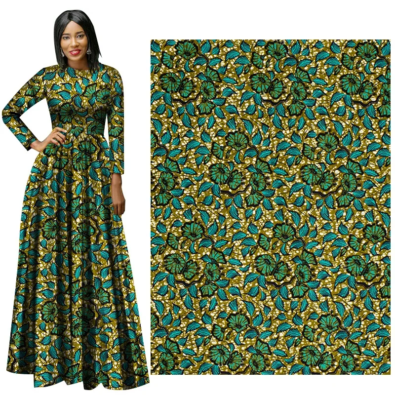 Ankara afrikanischen Polyester druckt grüne Blume Batik Patchwork Stoff echtes Stoff Wachs hochwertige Afrika Näh material 6 Meter