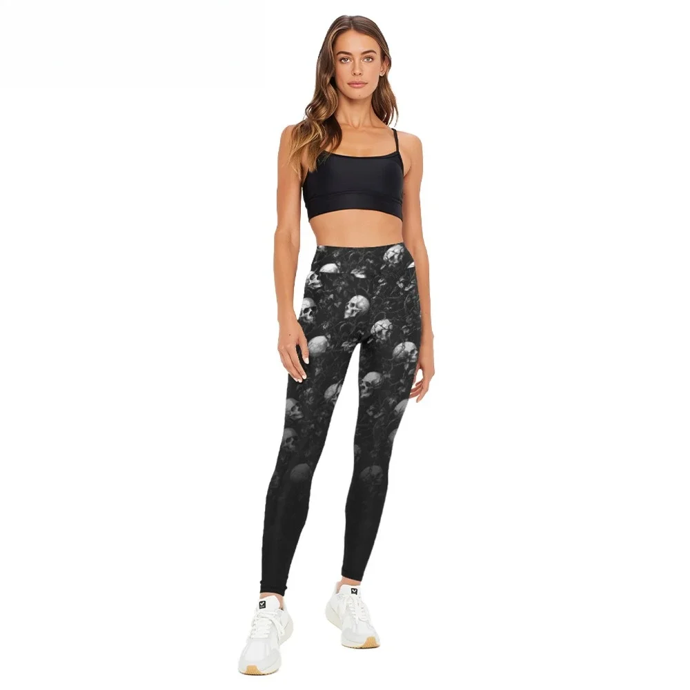 High Waist Yoga Pants Skulls Floral Printed All Season Naked Feel Leggings Slimming Workout Tights Women Trendy Fitness Bottoms