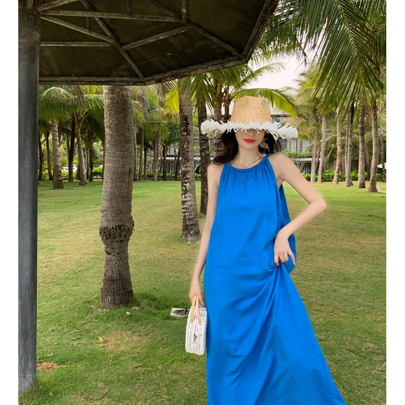 Klein Blue Sleeveless Sling Dress Loose Idle Sle Sanya Seaside Vacation Atmosphere Photo Skirts