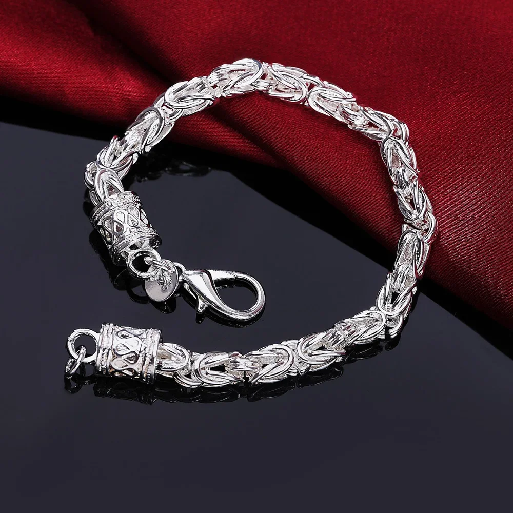 Fashion Classic 925 Sterling Silver 6MM Geometry Chain Necklace Bracelet for Man Party Wedding Jewelry Set Fine Christmas Gifts