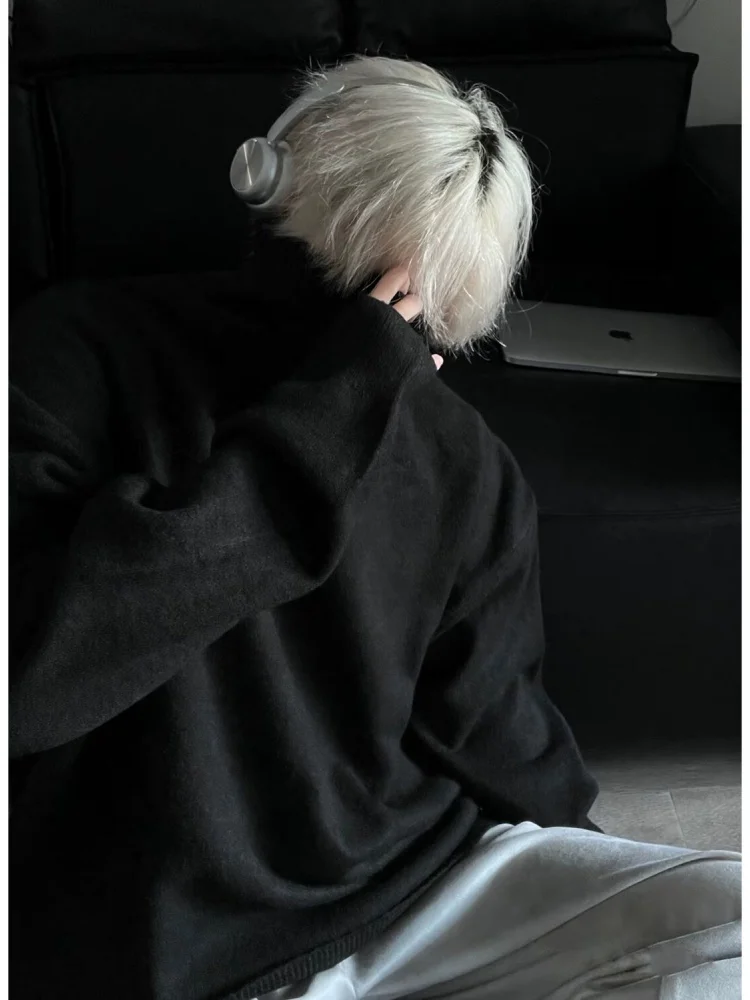 

Мужской вязаный свитер с высоким воротником, теплый зимний однотонный базовый слой, американский стиль Cleanfit, повседневный свободный крой