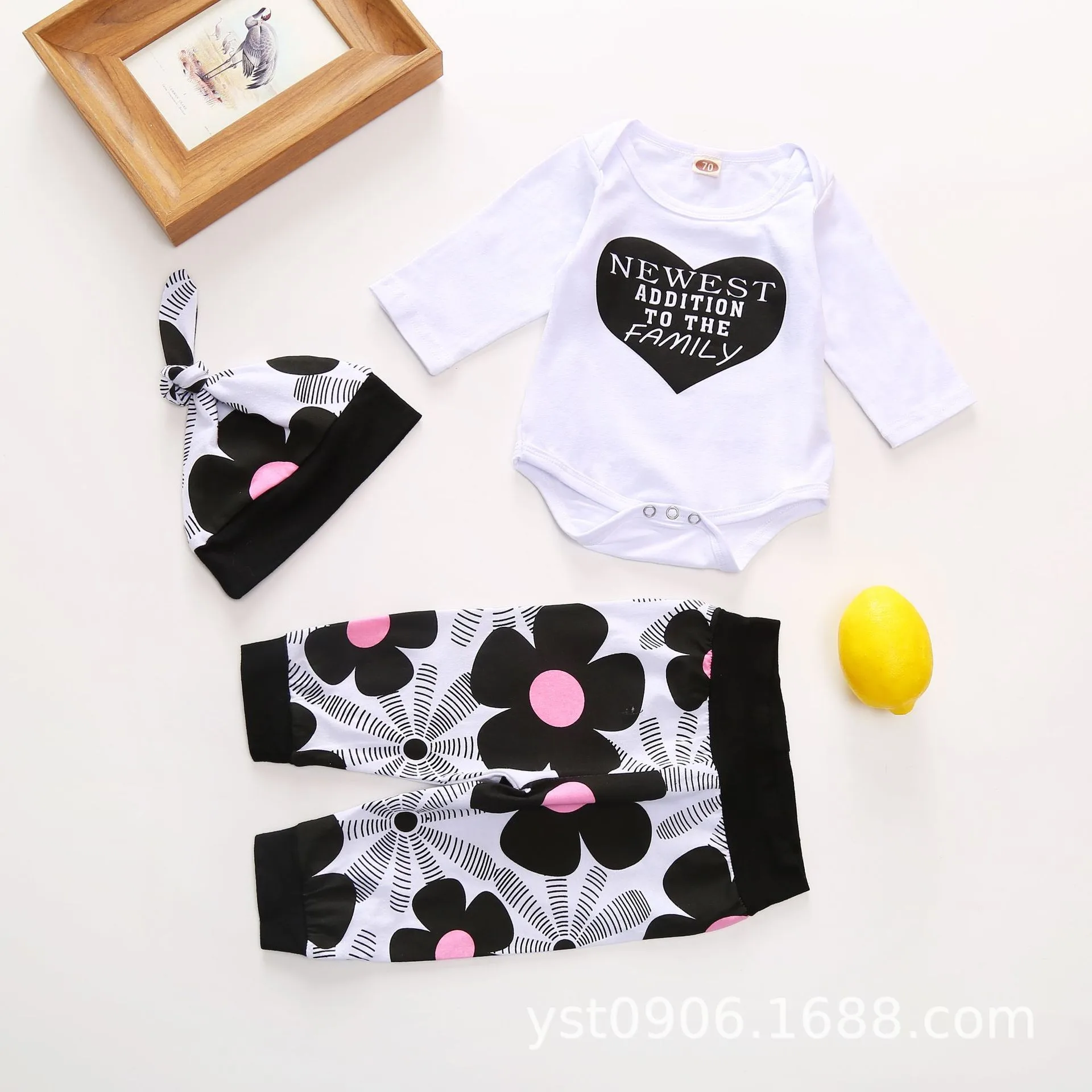 Newborn Infant Baby Girl Clothes 2024 Fall NEWEST ADDITION TO THE FAMILY Tops+ Floral Print Pants + Hat 3 Pieces Sets