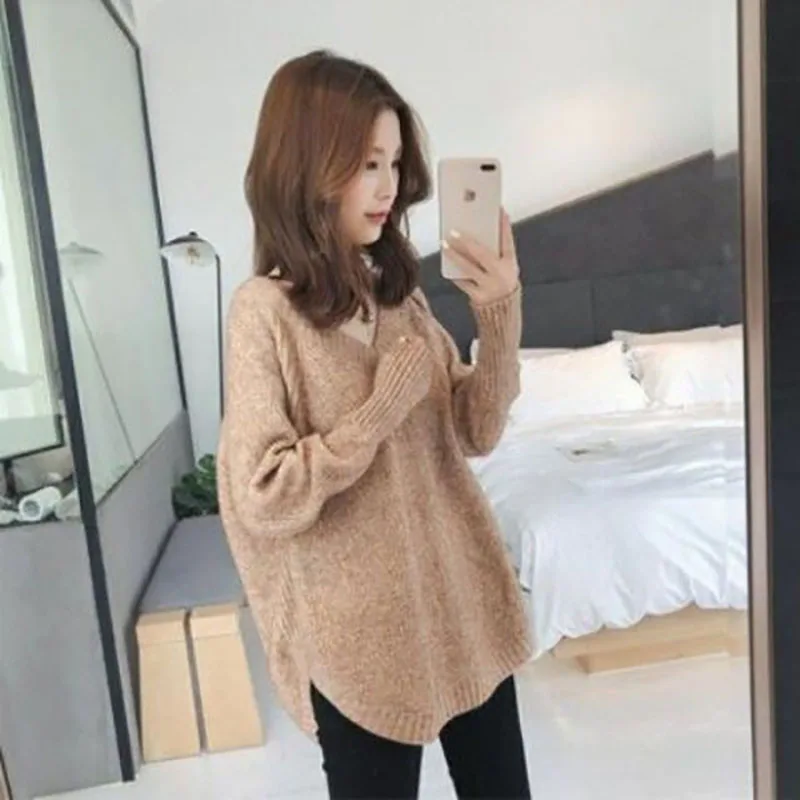 Fashion Solid Color Asymmetrical Casual Sweaters Female Clothing 2023 Autumn Winter Loose All-match Pullovers Irregular Tops