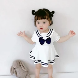 New Summer Toddler Baby Dress Pure Cotton Girl Baby Sea Wind JK Small Skirt Cute and Fashionable Children's Short Sleeve Dress