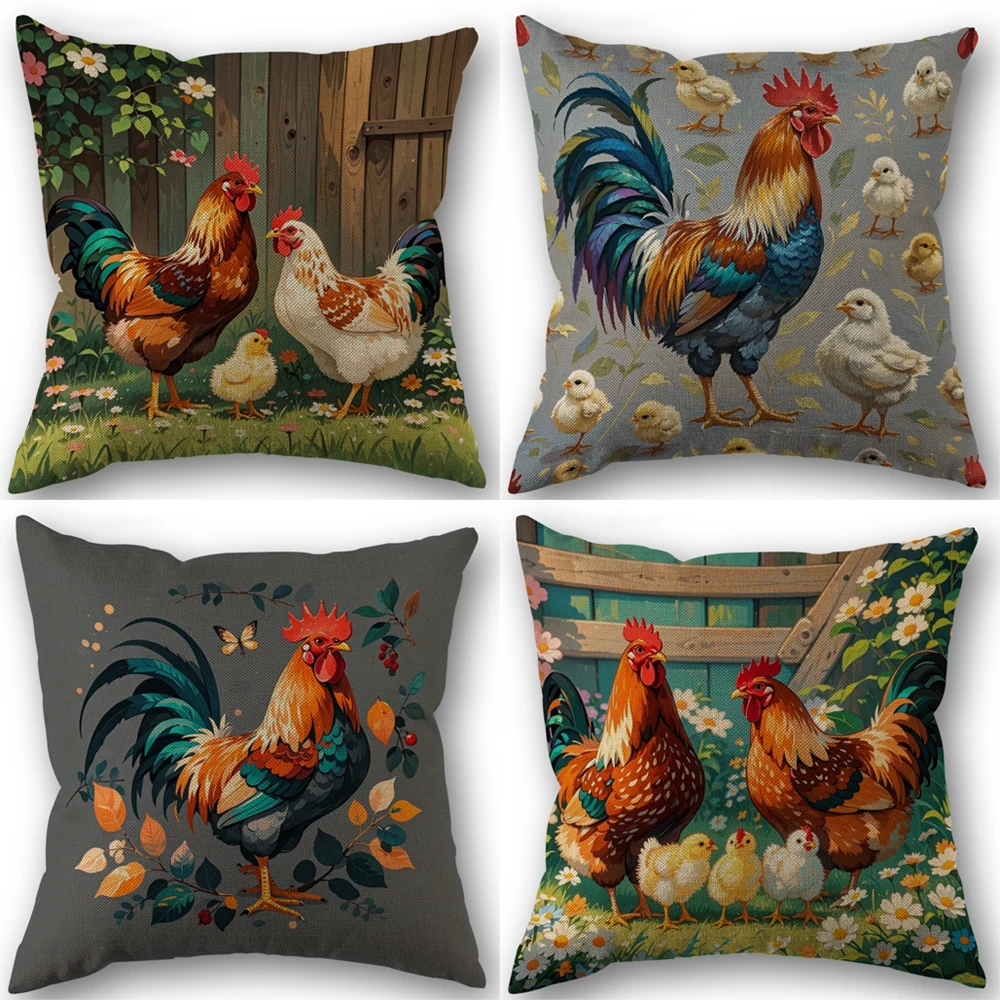 

Rooster Linen Pillowcase Wedding Decorative Pillow Case For Home Pillow Cover 45X45(One Sides)