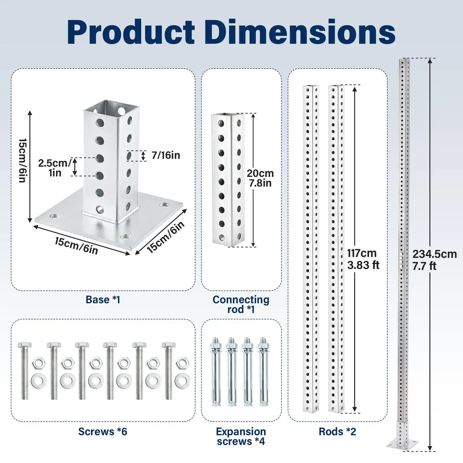 Heavy Duty Galvanized Steel Sign Post 7.7 ft H * 2 in W, Rust Resistant Square Sign Post with 7/16 in Mounting Holes for Parking Street Construction Outdoor Use(No Sign)