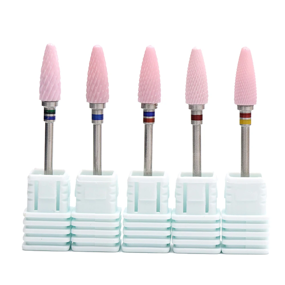 Pink Nail Cone Tip Ceramic Drill Bits Electric Cuticle Clean Rotary For Manicure Pedicure Grinding Head Sander Tool