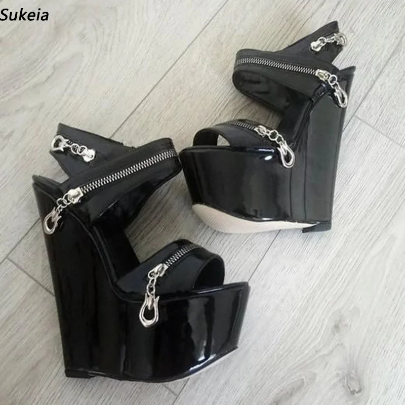 

Sukeia Real Photos Women Summer Platform Sandals Comfort Wedges High Heels Round Toe Light Black Party Shoes Ladies US Size 5-15
