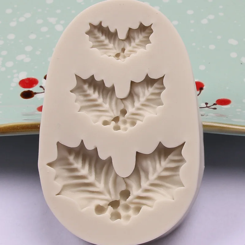 Christmas Holly Decoration Fondant Cake Silicone Mold Chocolate Candy Molds Cookies Pastry Biscuits Mould DIY Baking Tools M785