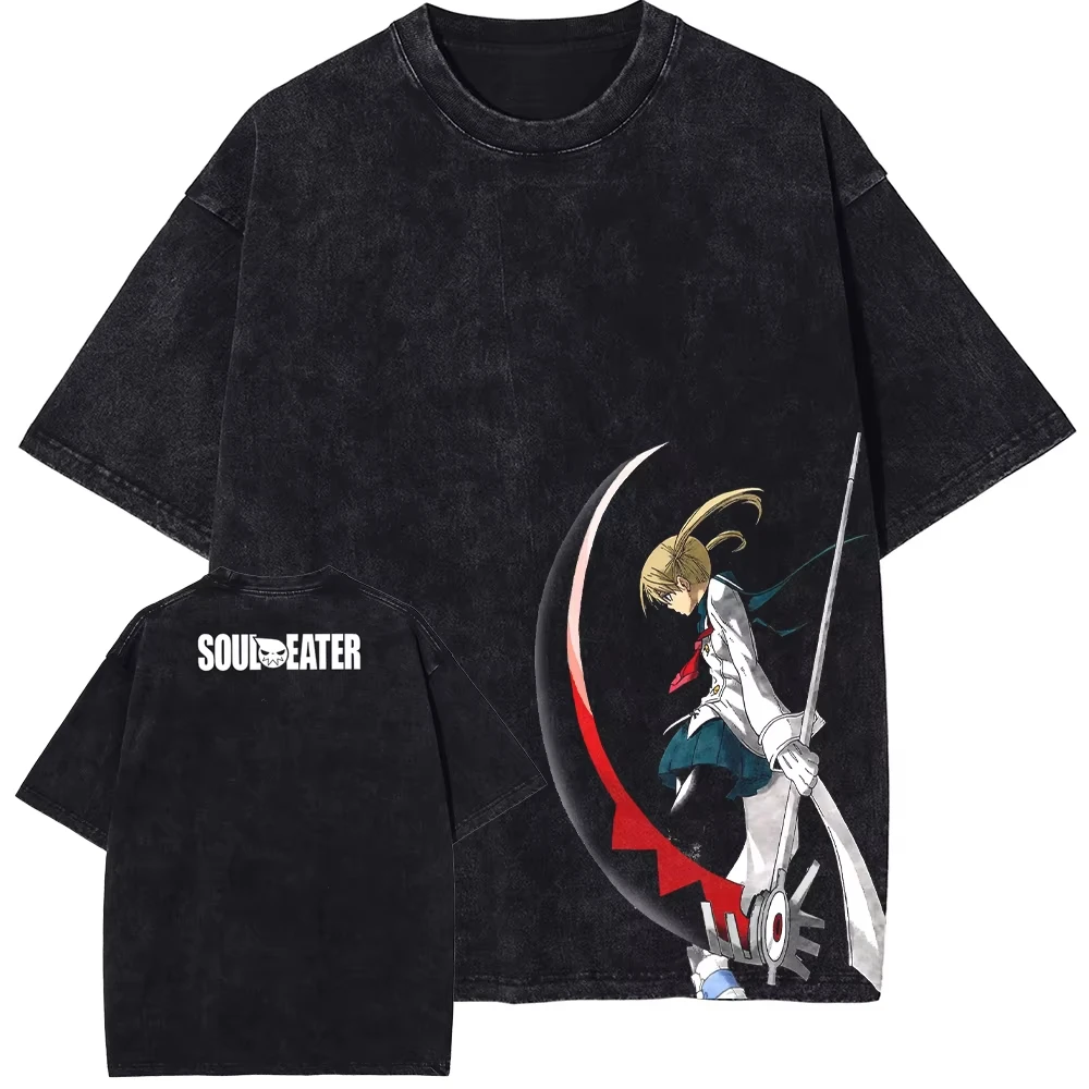 Anime Soul Eater Albarn Maka Death Child Graphic T-shirt Men Casual Vintage Tshirts Washed Cotton Oversized Unisex Couples soft