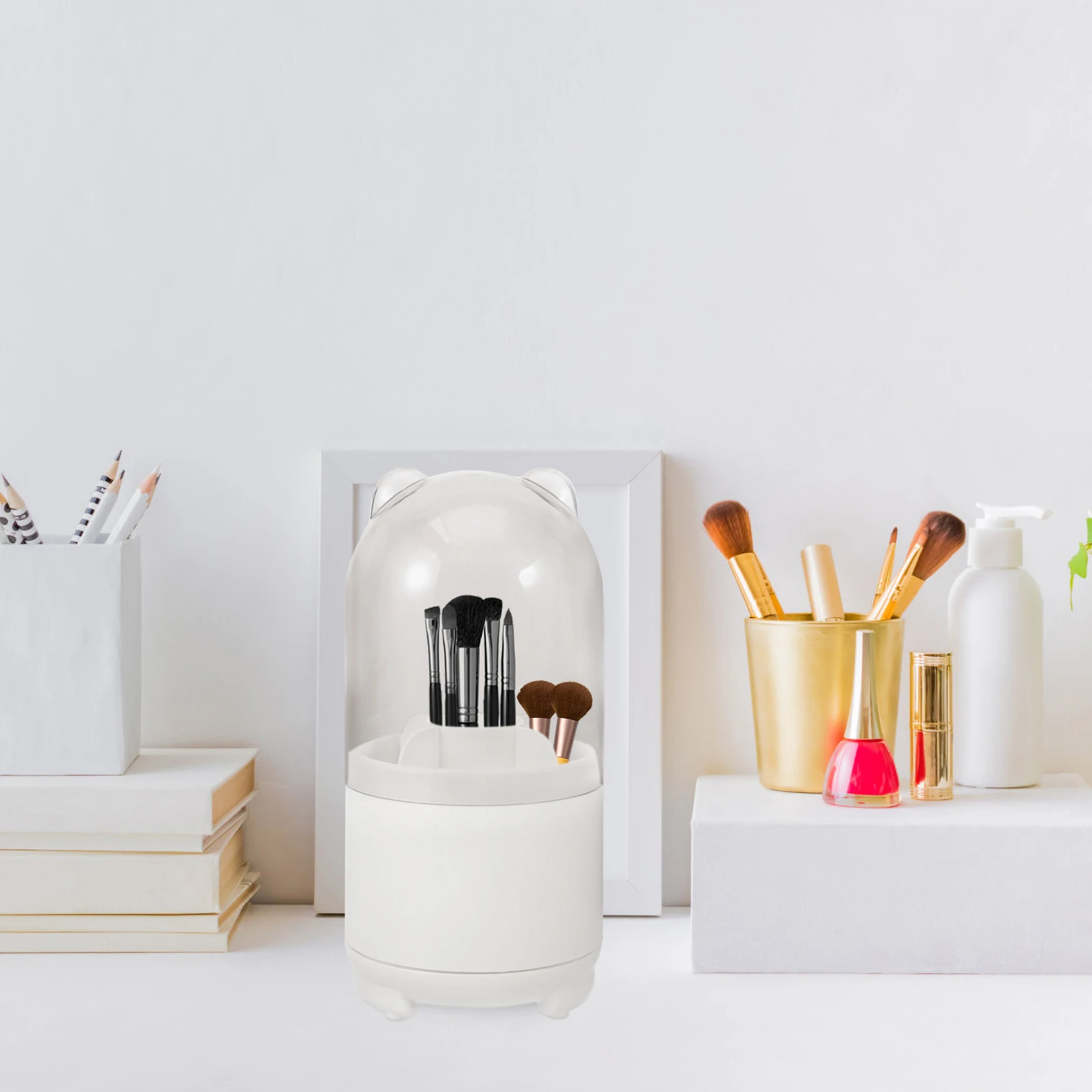 

Makeup Brush Storage Box Bucket Rotatable Holder Cup Acrylic Organizer for Vanity White Holders Cosmetics