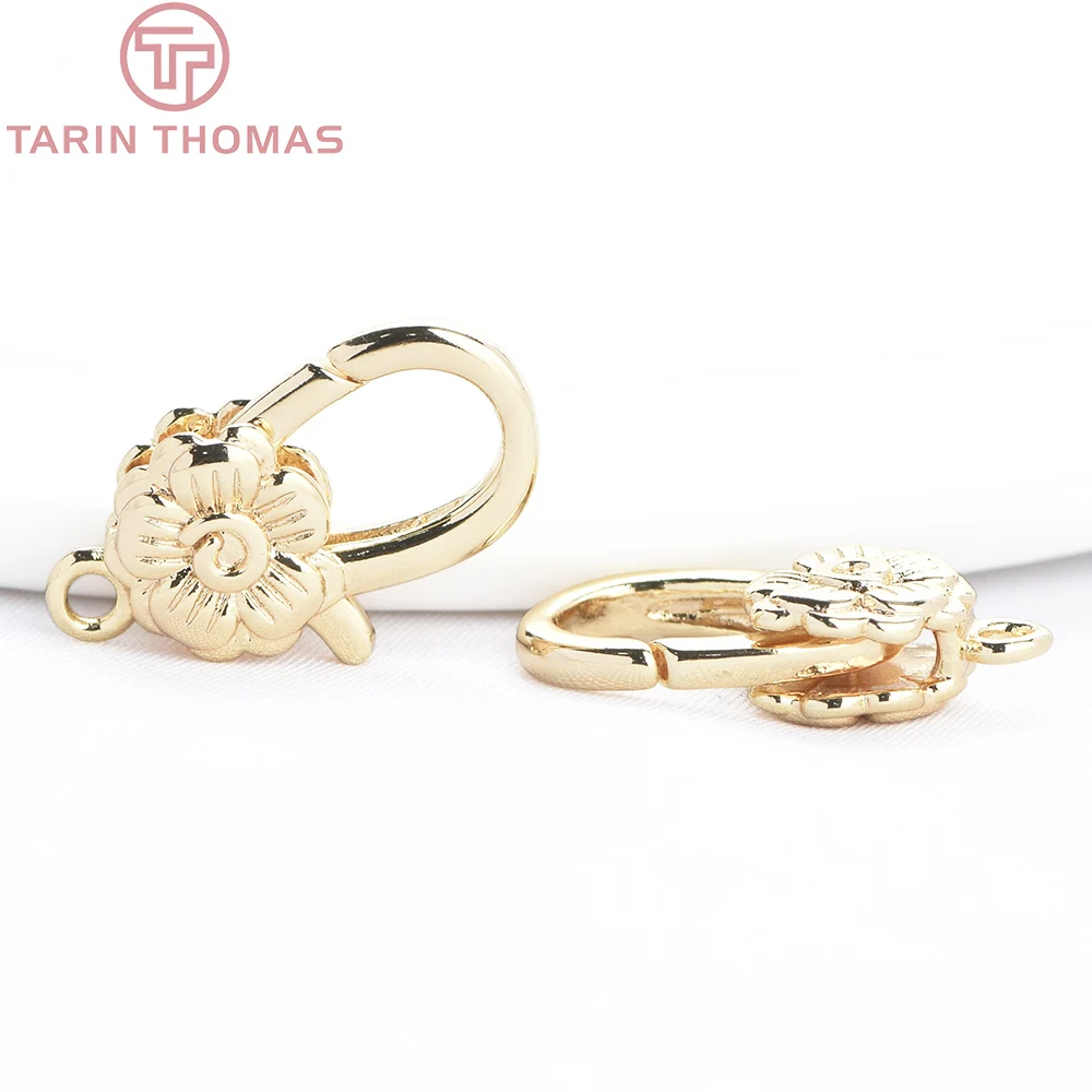 (9730) 4PCS 10x18MM 24K Gold Color Brass Flower Shaped Lobster Clasps High Quality DIY Jewelry Making Findings Accessories