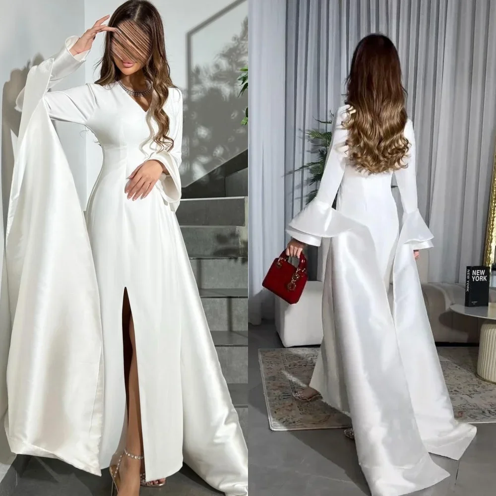 Customized Prom Gown Satin Ruched Valentine's Day A-line V-neck Exquisite High Quality Occasion Formal Party Dresses for Women