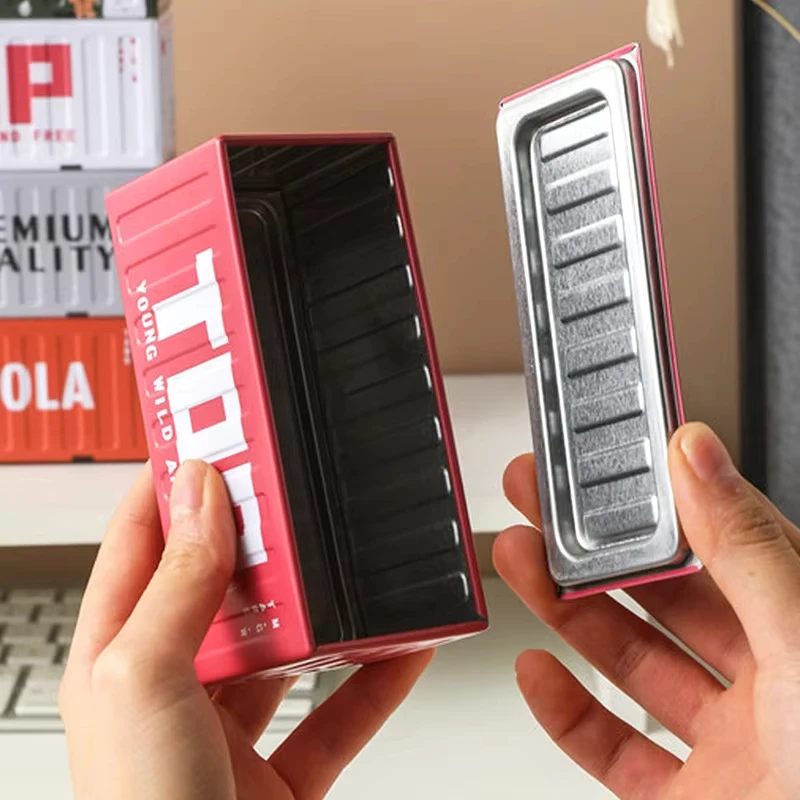 صندوق تخزين حديدي على الطراز الصناعي القديم حاوية معدنية مصغرة نموذج صندوق تخزين مزخرف قطعة عرض نموذج إبداعي