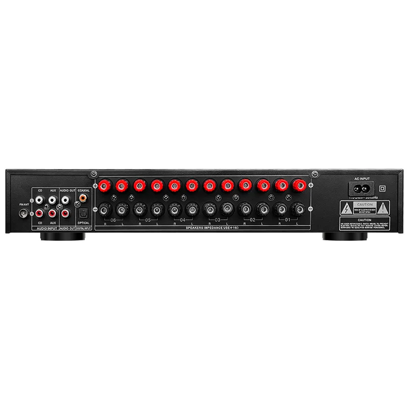 Professional 600W 6-Zones 12-Channels Hifi Multi-Zone 4/8 Ohm Metal Shell Power Amplifier DSP Bass/Treble Control FM Radio