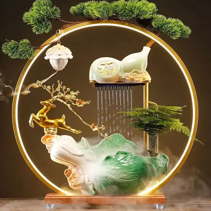 Ceramics attract wealth, flowing water generates wealth, circulating water cabbage deer ornaments, home furnishing, living room,