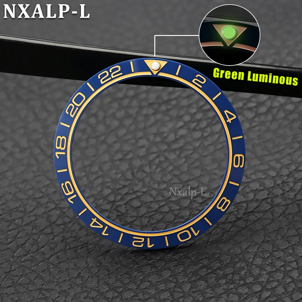 38mm*30.5mm Ceramic Sloping Green Luminous Watch Bezel Fit 40mm Watch Case GMT and Diving Watch Insert Watch Accessories Parts