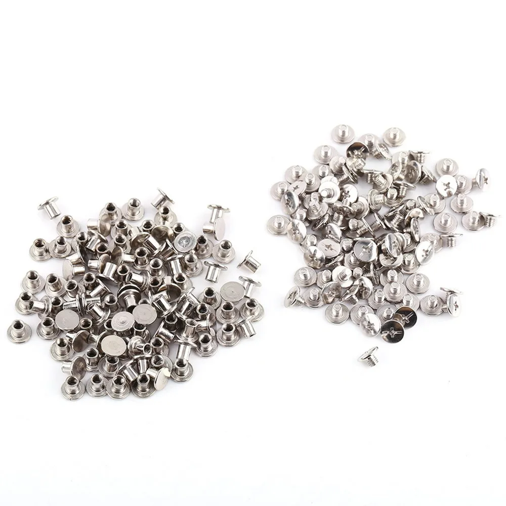 200pcs Rivets Nickel Plated Binding Screws Flat Round Head Silver Nail Rivets Phillips Head M5x6mm Rivet Studs Belt Making