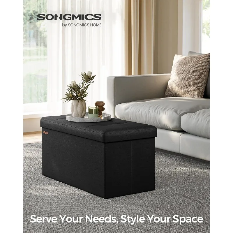 30 Inches Folding Storage Ottoman Bench, Storage Chest, Foot Rest Stool, Black ULSF047B01