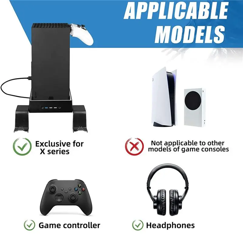 CANING- Wall Mount for Xbox Series X with Cooling Fan and 3 USB Port Game Controller Holder Headphone Hanger Wall Shelf Bracket
